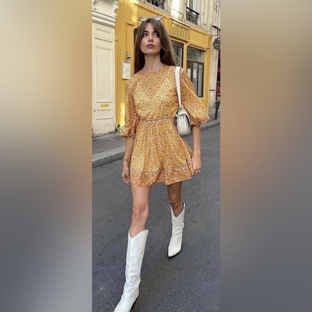 New! Maje Risso Yellow Floral Cut-Out Mini Long Sleeve Dress 🌼 Small - Picture 7 of 16
